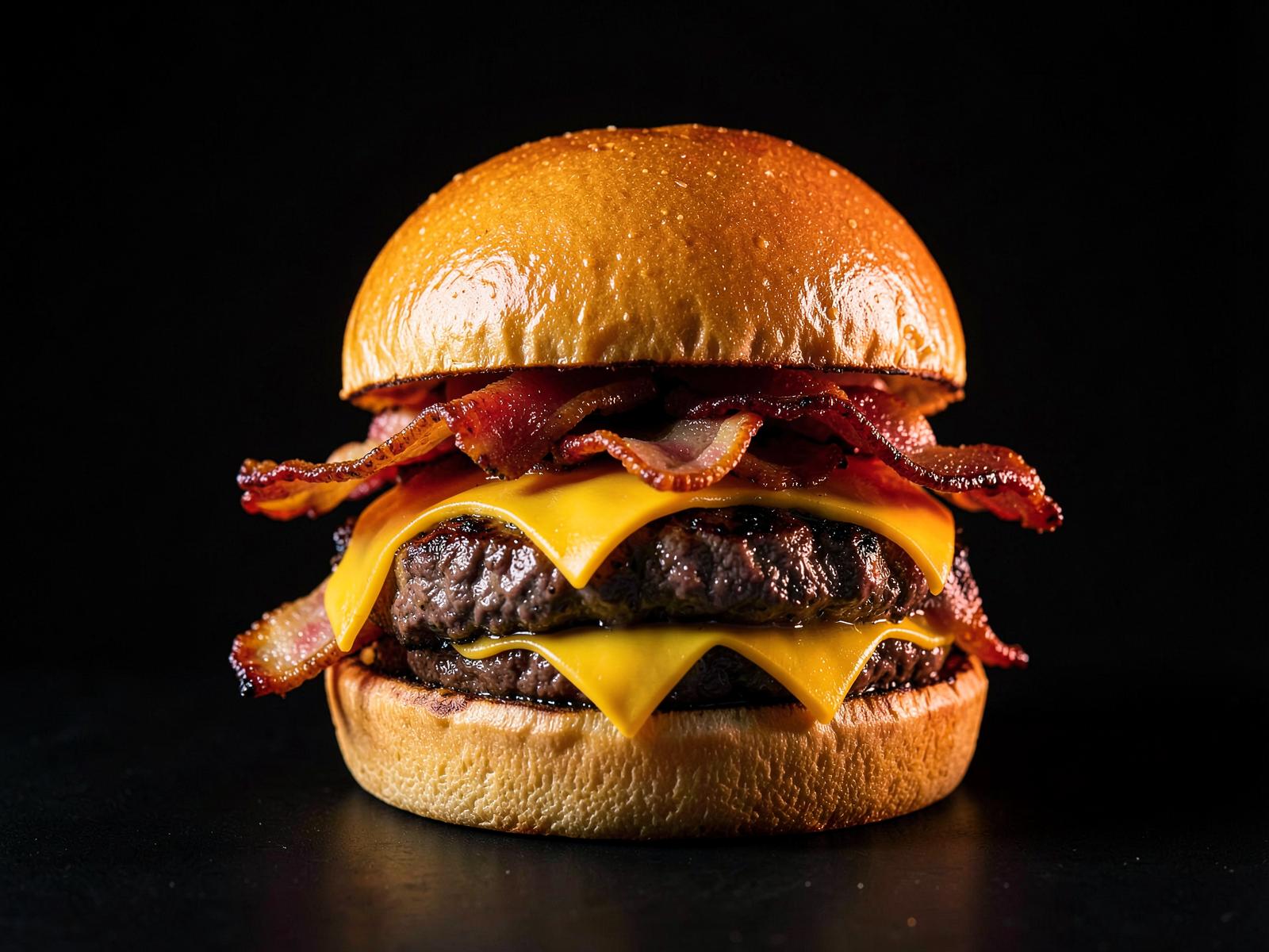Hambúrguer artesanal com pão brioche, cheddar derretido e bacon crocante